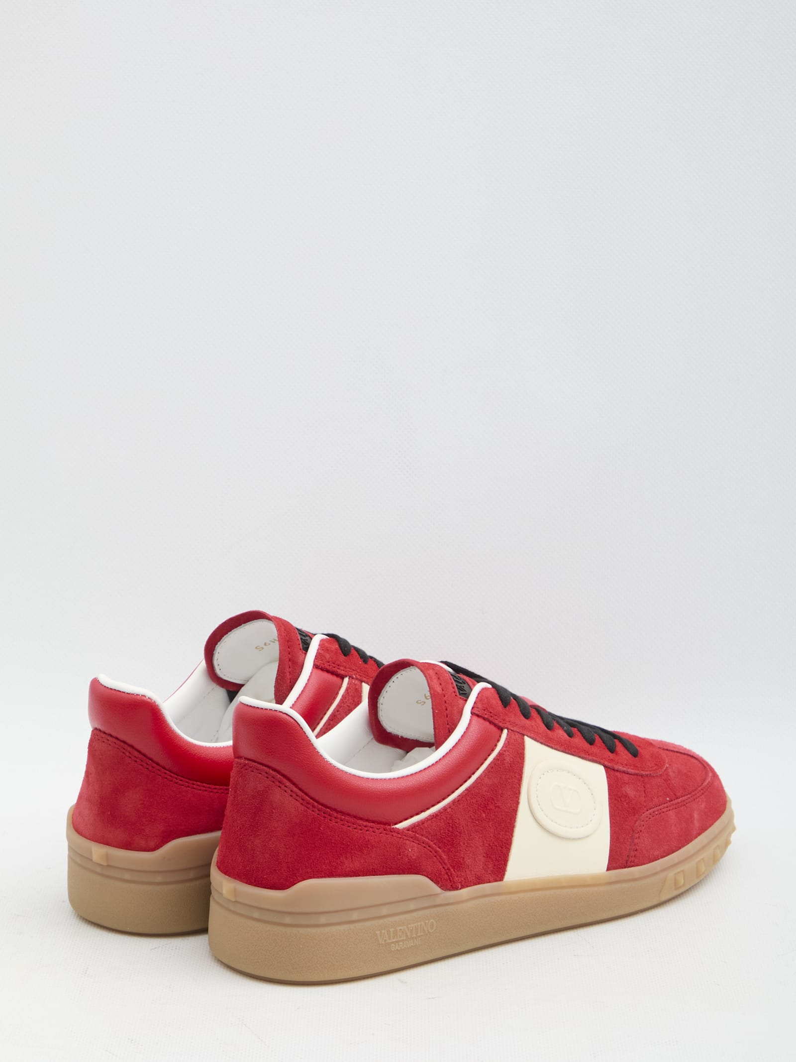 Valentino Garavani Upvillage Low Top Trainer In Split Leather And Calfskin Nappa Leather In Red