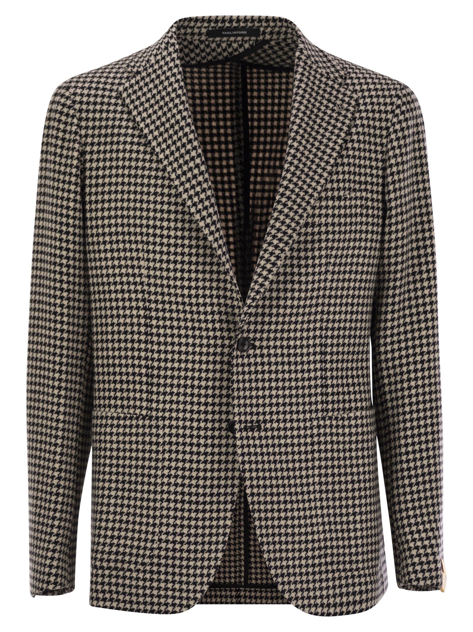 Shop Tagliatore Houndstooth Virgin Wool Blend Jacket In Black/beige