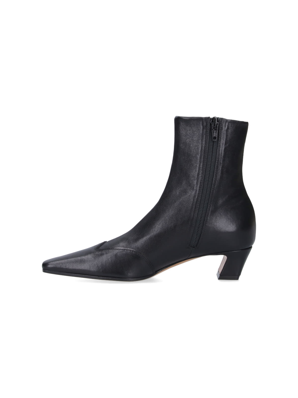 Khaite Square Toe Leather Ankle Boots With Geometric Heel
