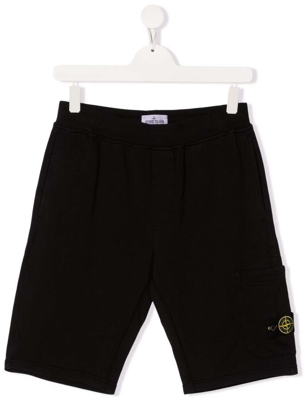 Stone Island Junior Black Cotton Bermuda Shorts With Logo