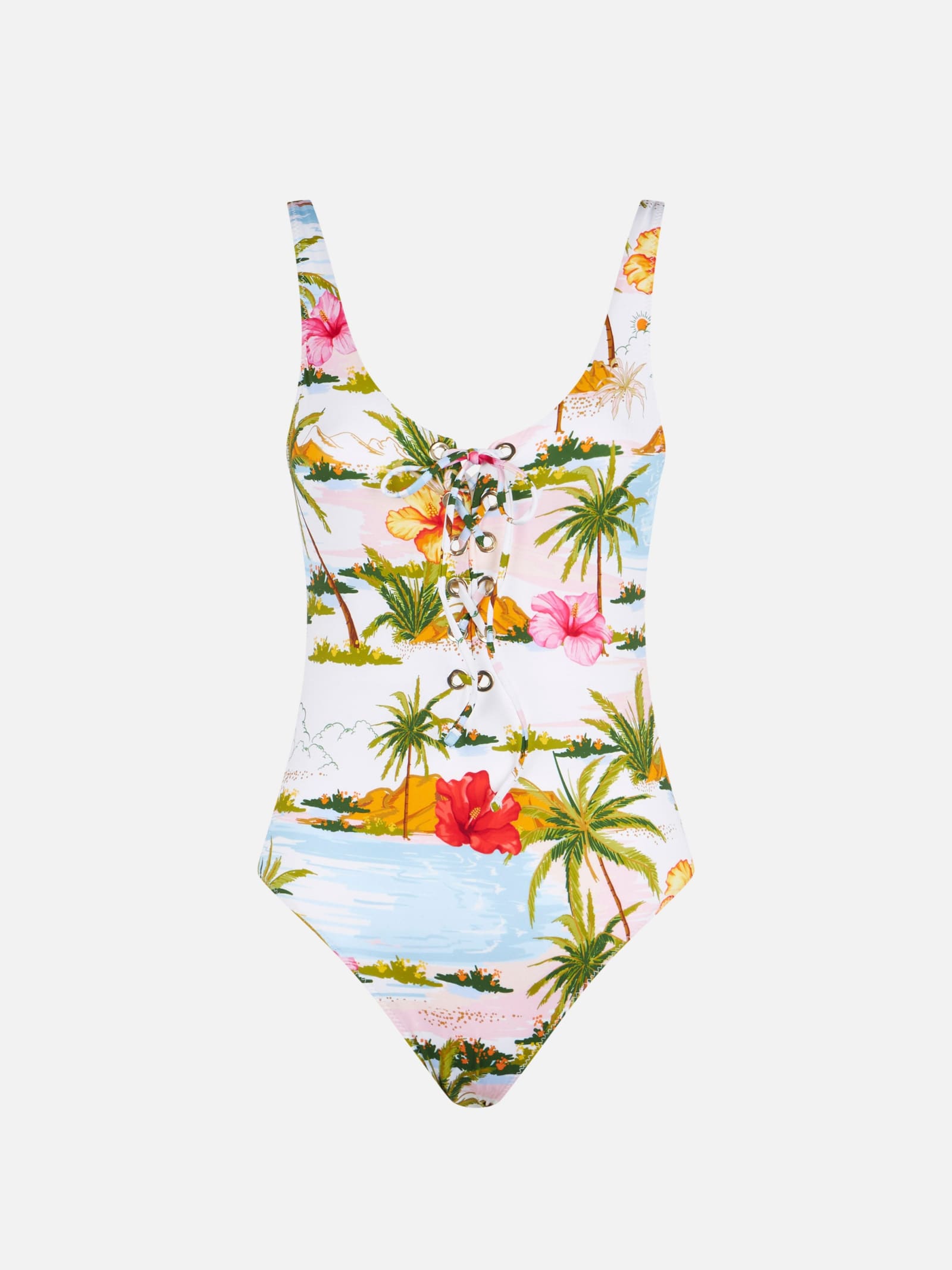 Mc2 Saint Barth Woman One-piece Swimsuit With Tropical Print In White