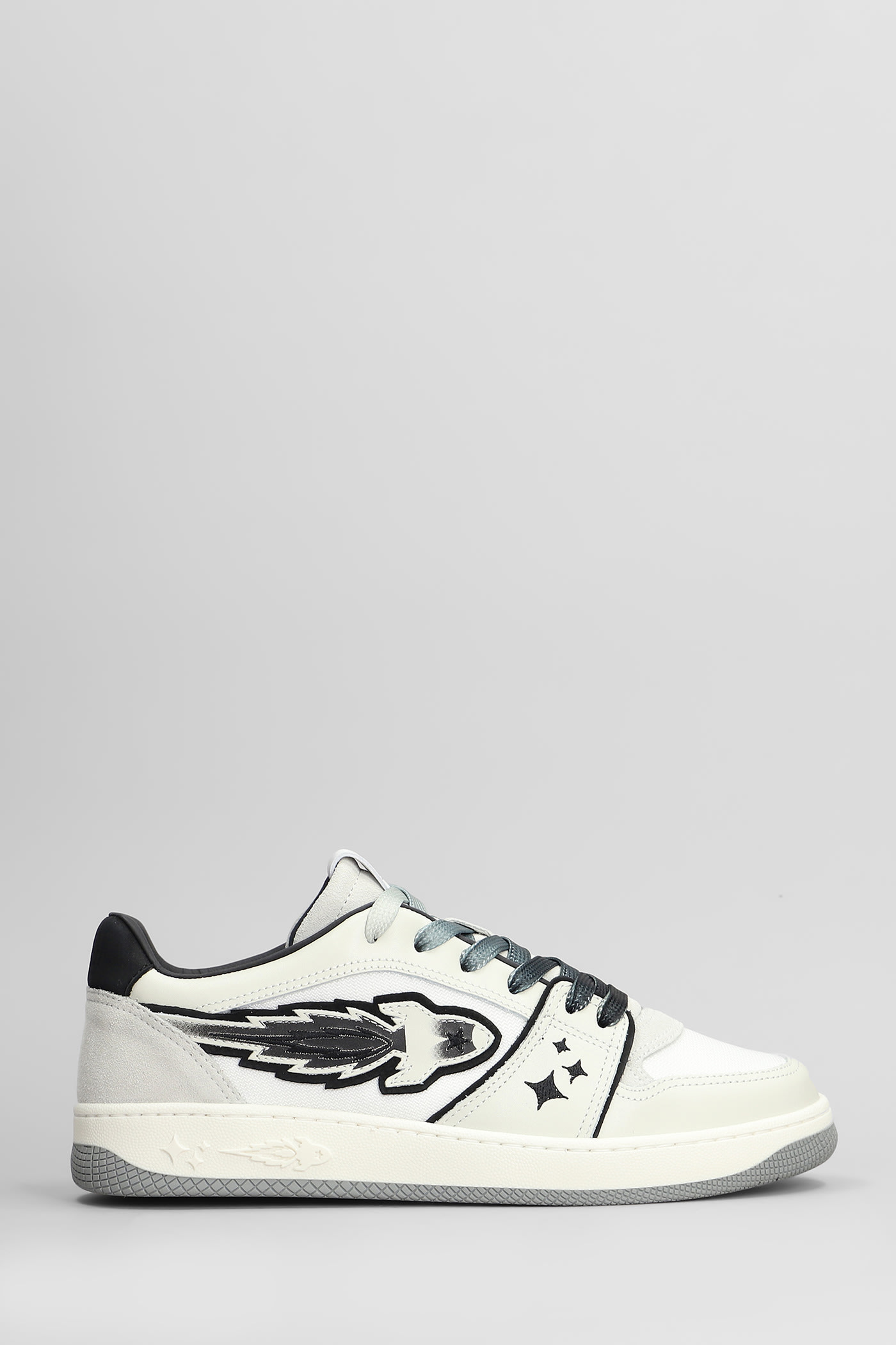 Egg Rocket Sneakers In White Leather And Fabric