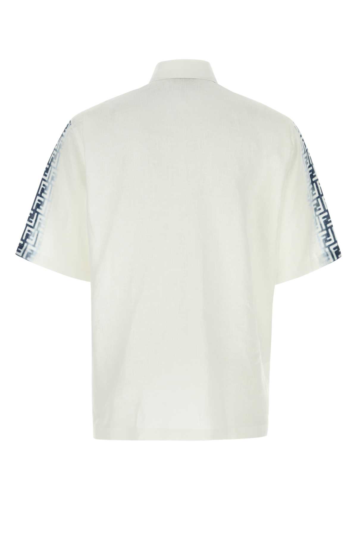 Shop Fendi White Linen Shirt In Biancoblu
