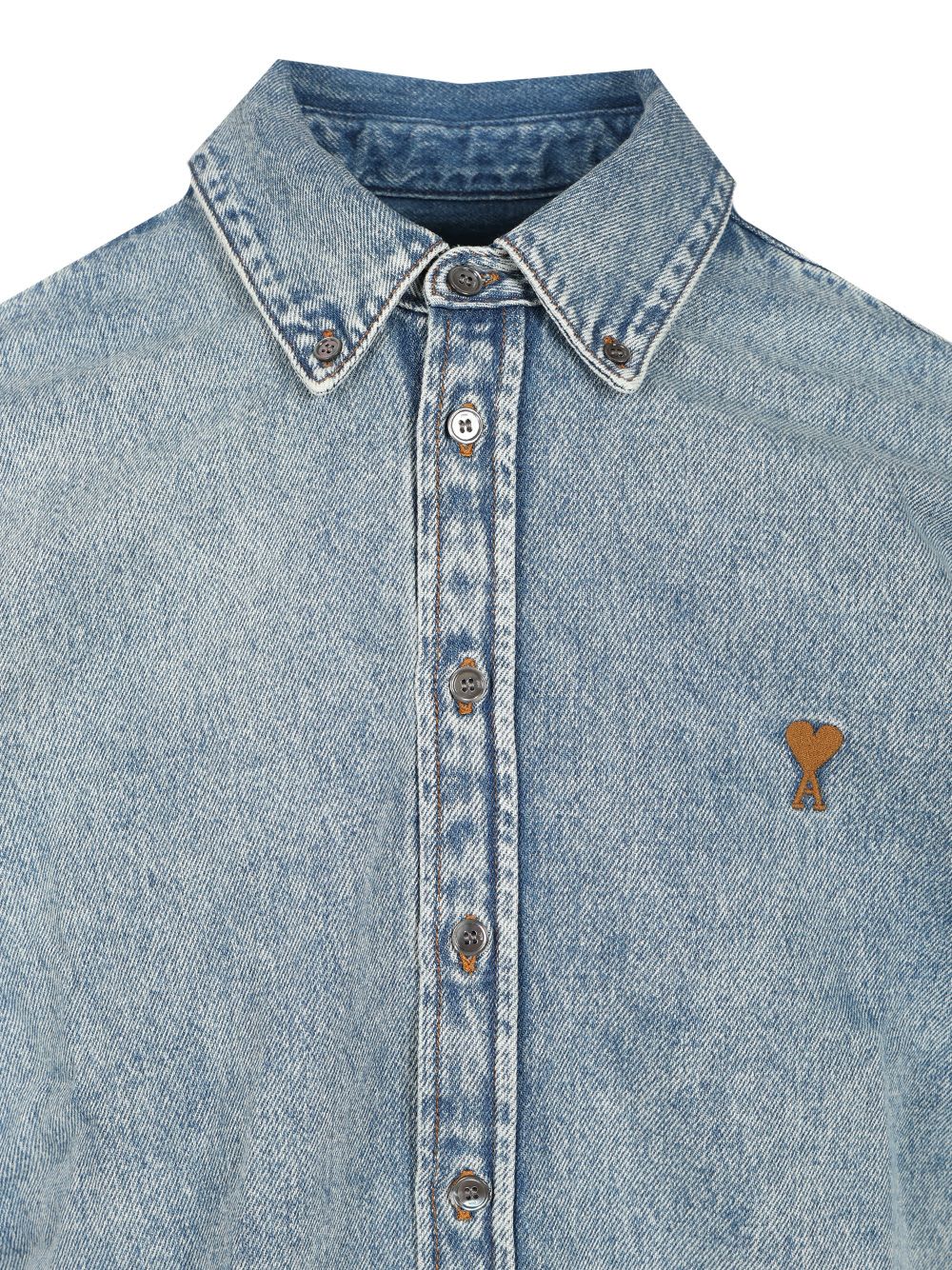 Ami Alexandre Mattiussi Adc Button-down Collar Logo-embroidered Denim Shirt In Blue