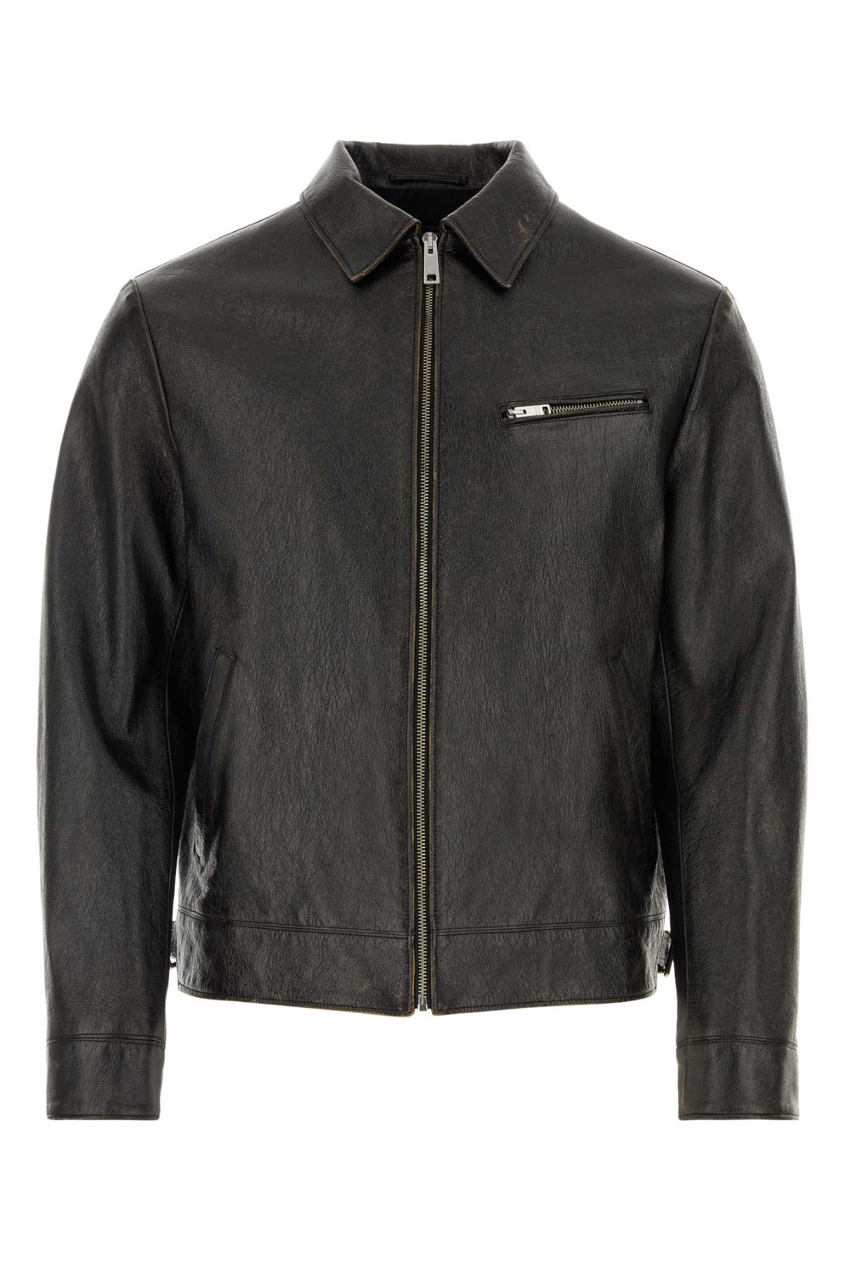 Shop Prada Black Leather Jacket In Nero