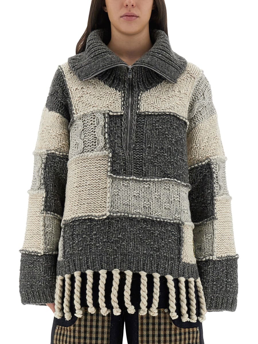 Ganni Patchwork Jersey With Bangs In Gray