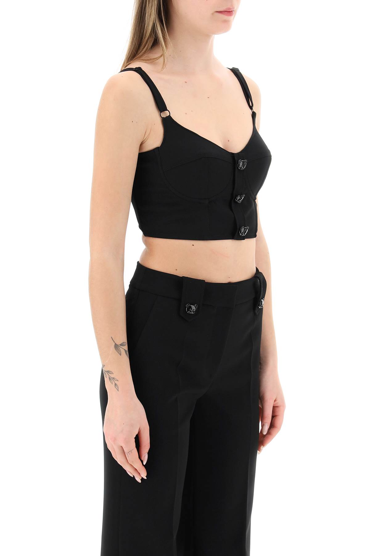 Shop Moschino Bustier Top With Teddy Bear Buttons In Fantasia Nero (black)