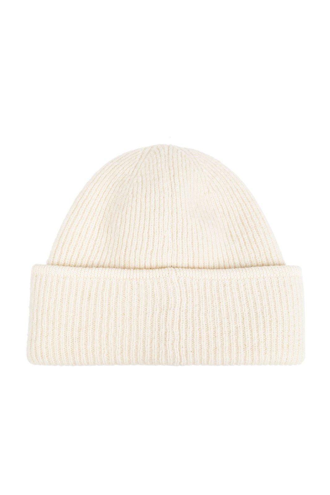 Shop Jacquemus Logo Patch Ribbed Beanie In Ivory