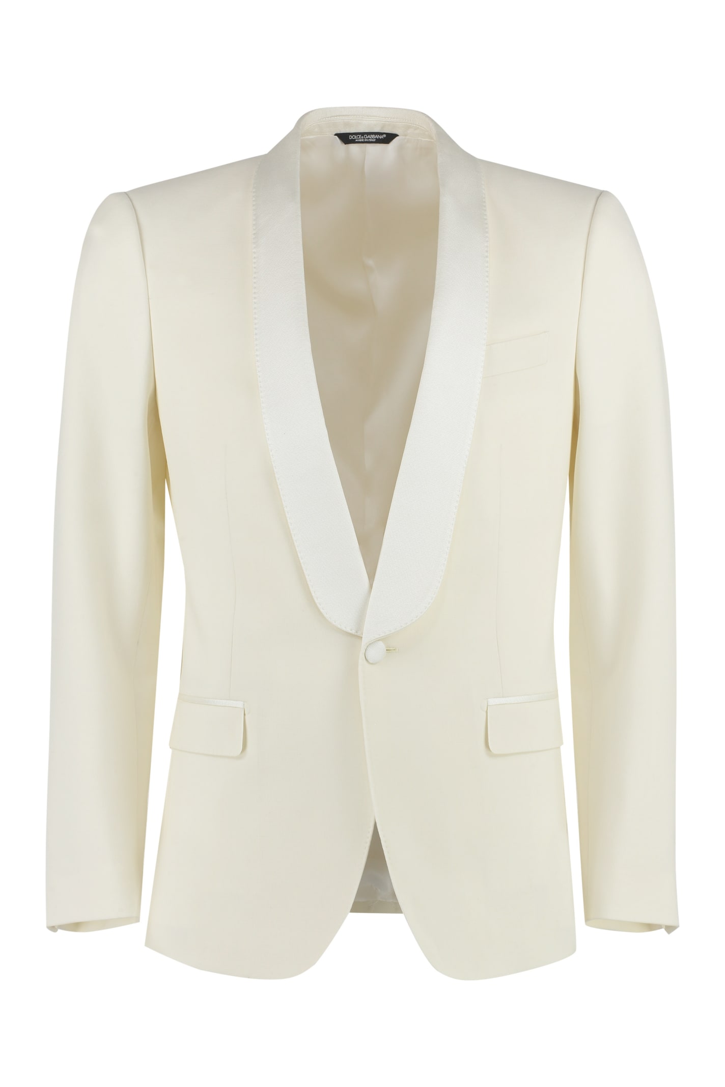 Shop Dolce & Gabbana Stretch Wool Single-breasted Jacket In Bianco Naturale