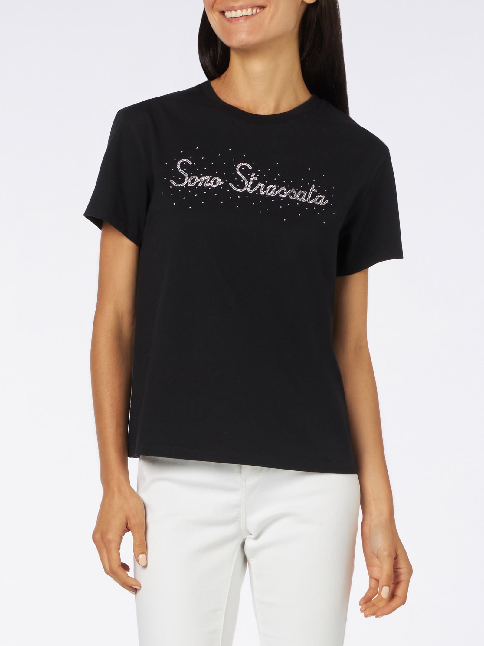Woman Heavy Cotton T-shirt With Sono Strassata Rhinestones Print