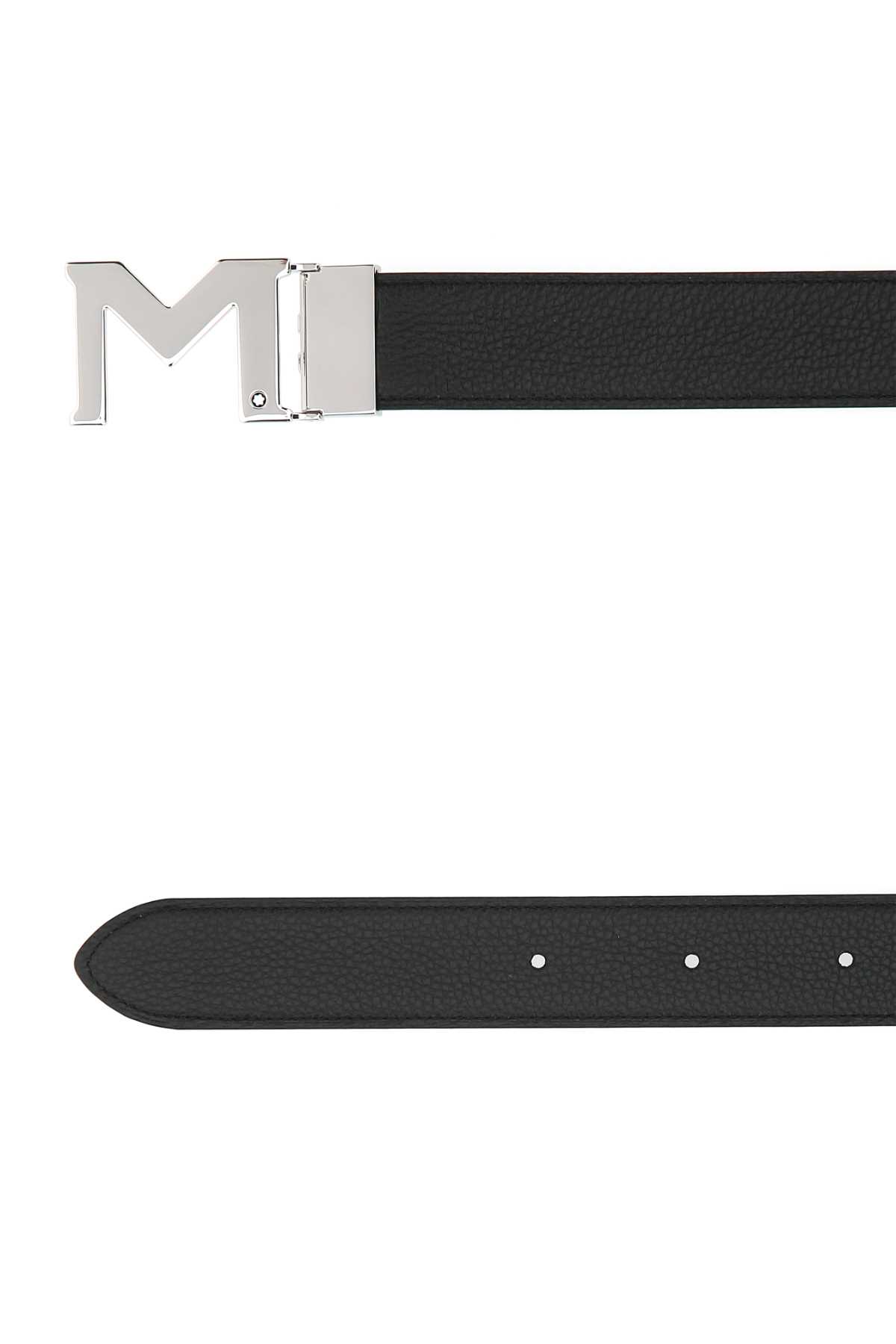 Montblanc Adjustable Length Reversible Leather Belt In Black