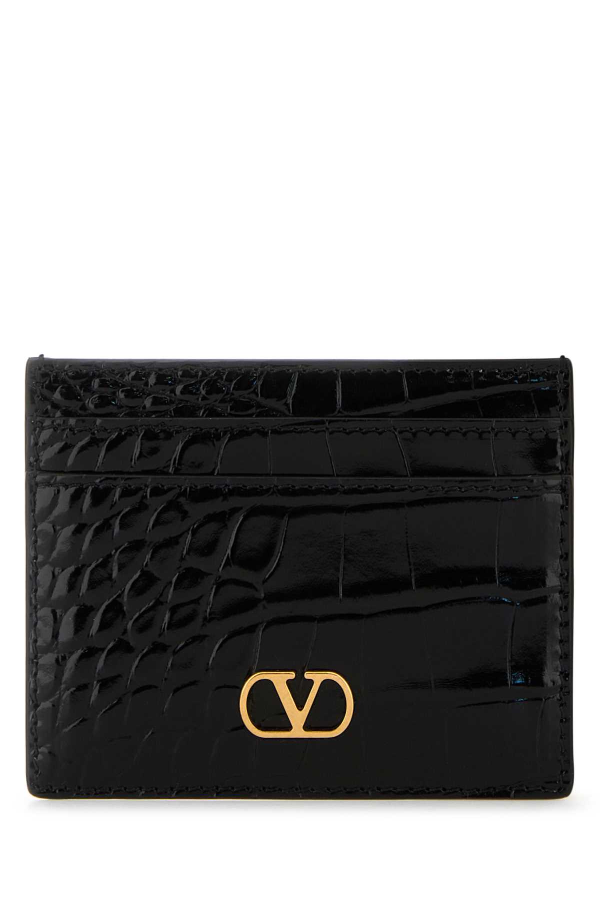 Valentino Black Leather Vlogo Card Holder