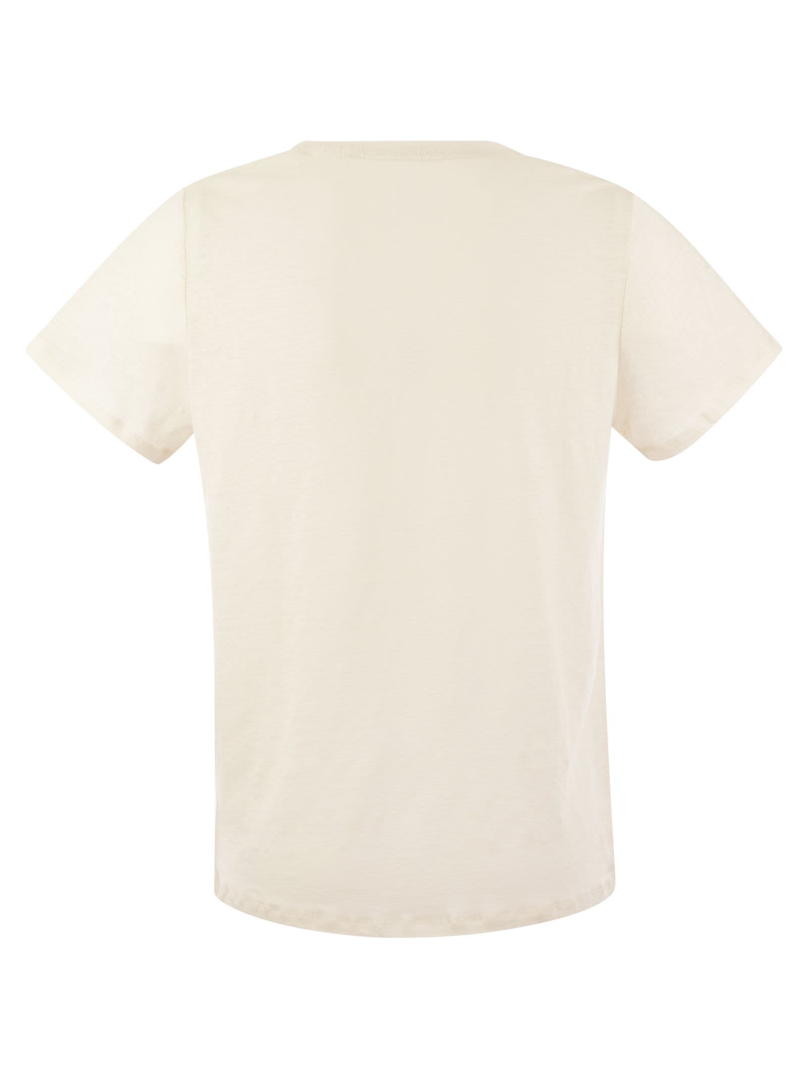 Shop Majestic Linen V-neck T-shirt With Short Sleeves In Cream