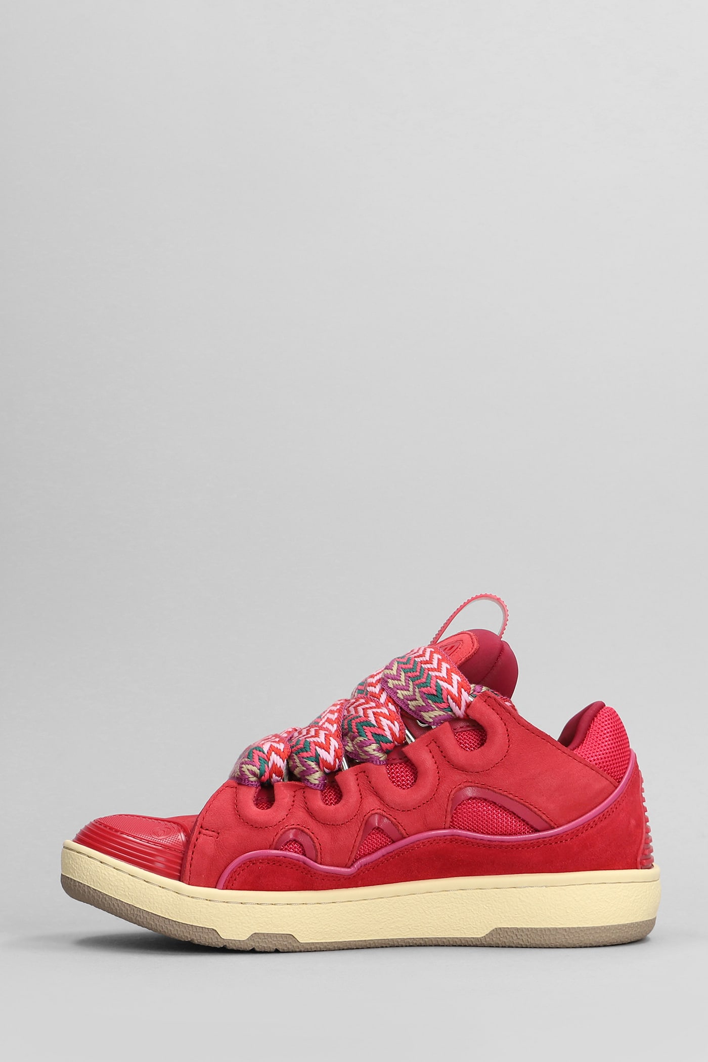 Shop Lanvin Curb Sneakers In Fuxia Suede And Leather