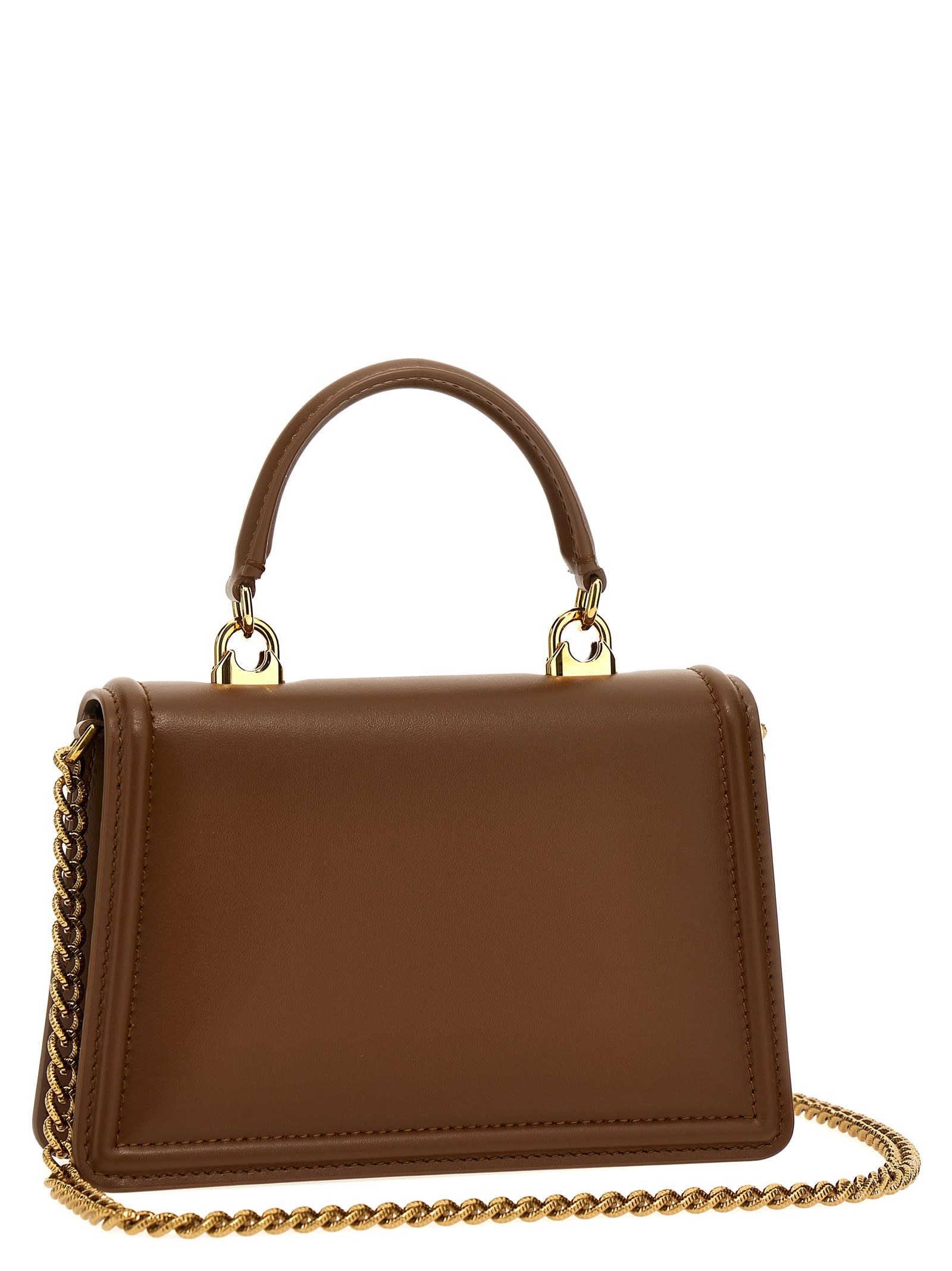 Dolce & Gabbana Heart Embellishment Small Leather Handbag In Brown