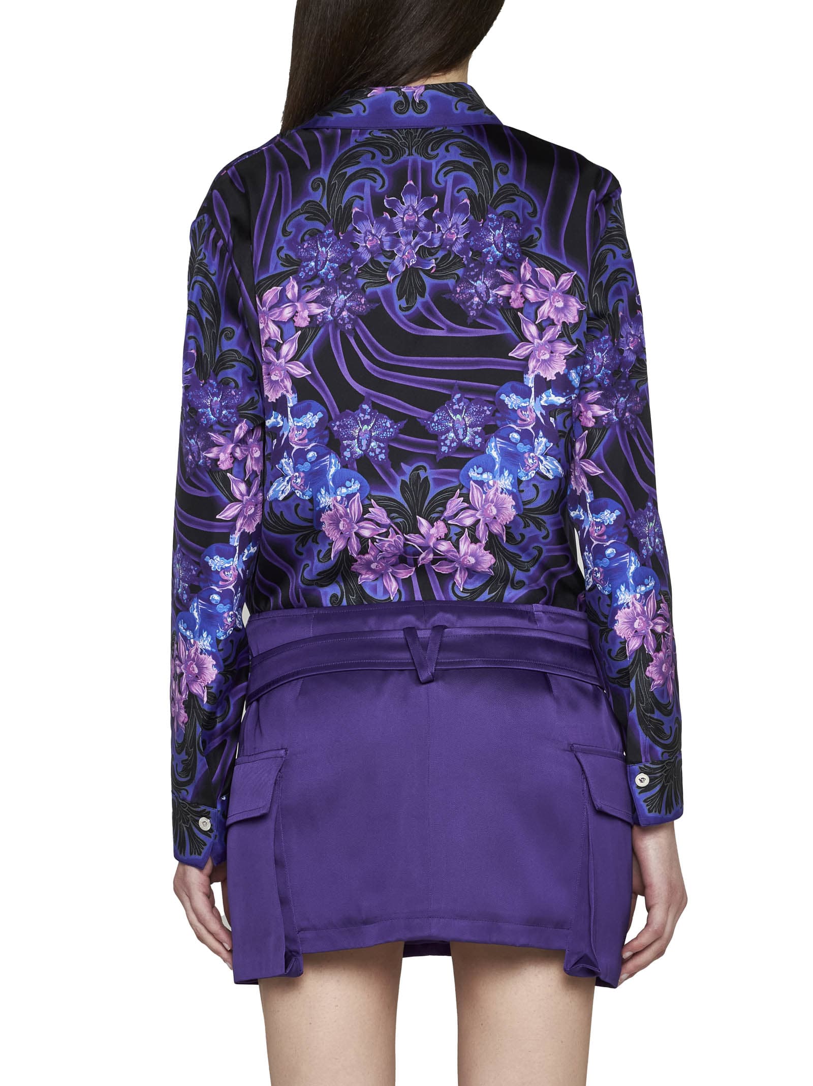 Versace Medusa Satin Cargo Miniskirt In Purple