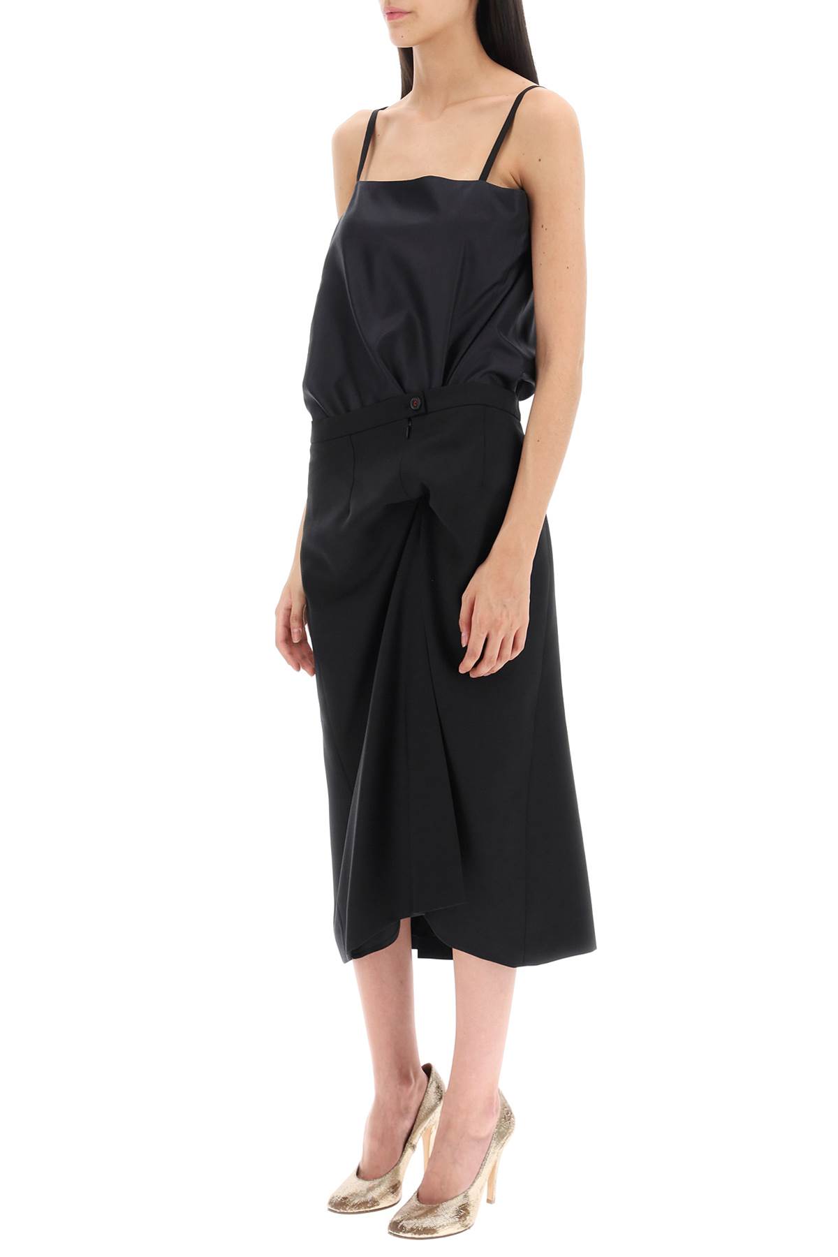 Maison Margiela Gathered Bow Silk Midi Dress In Black (black)