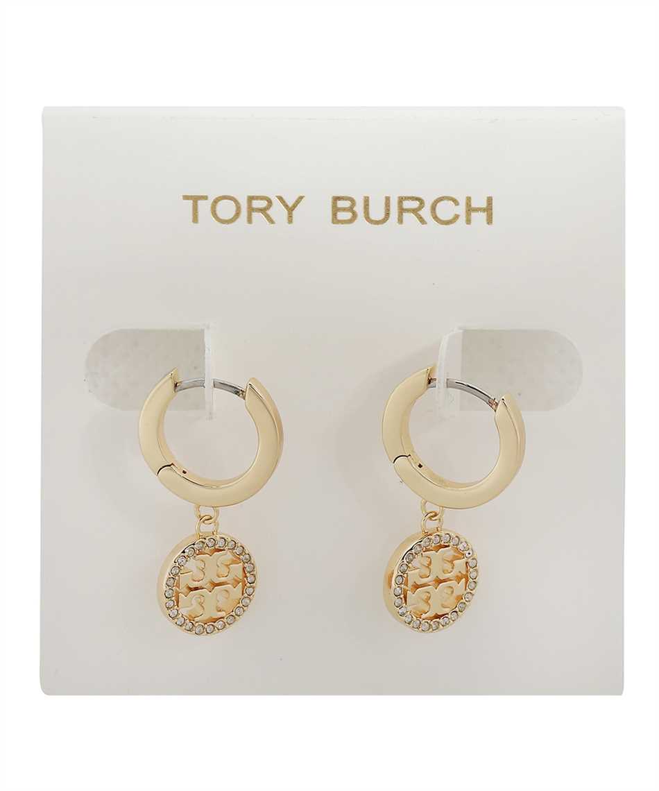 Shop Tory Burch Miller Logo Hoop Earrings In Gold/crystal