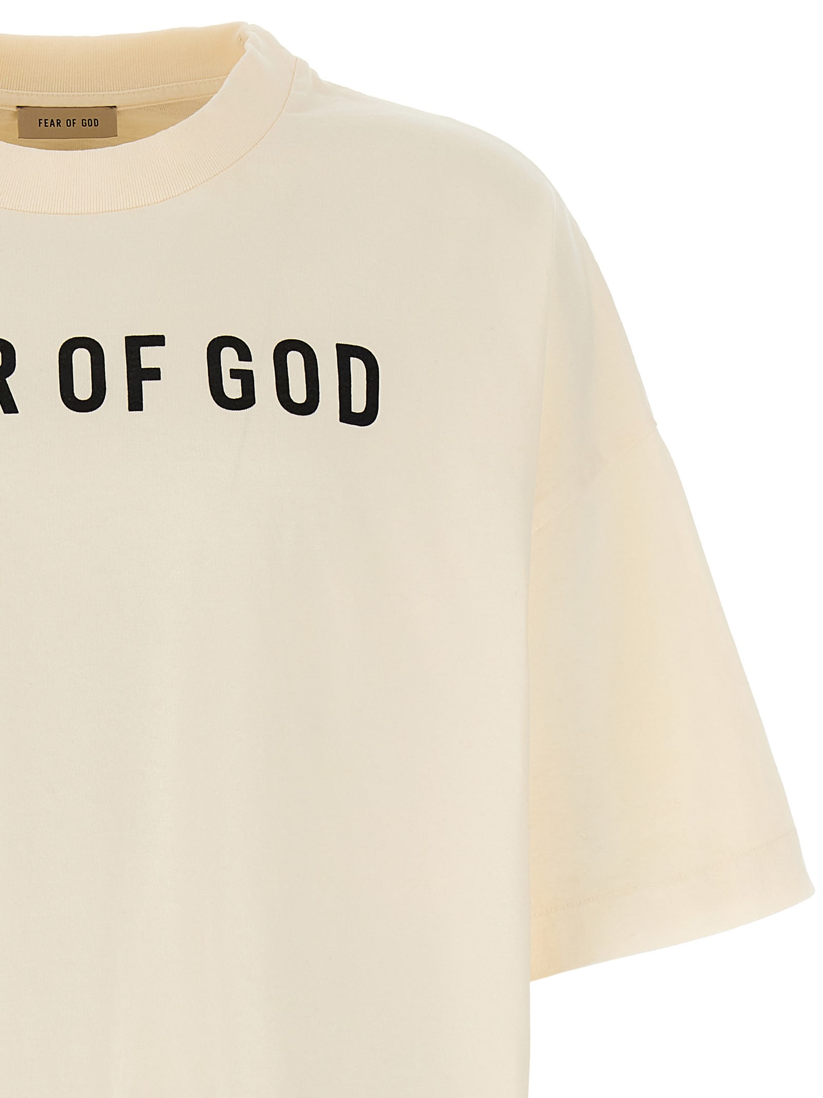 Shop Fear Of God Logo Print T-shirt In Beige