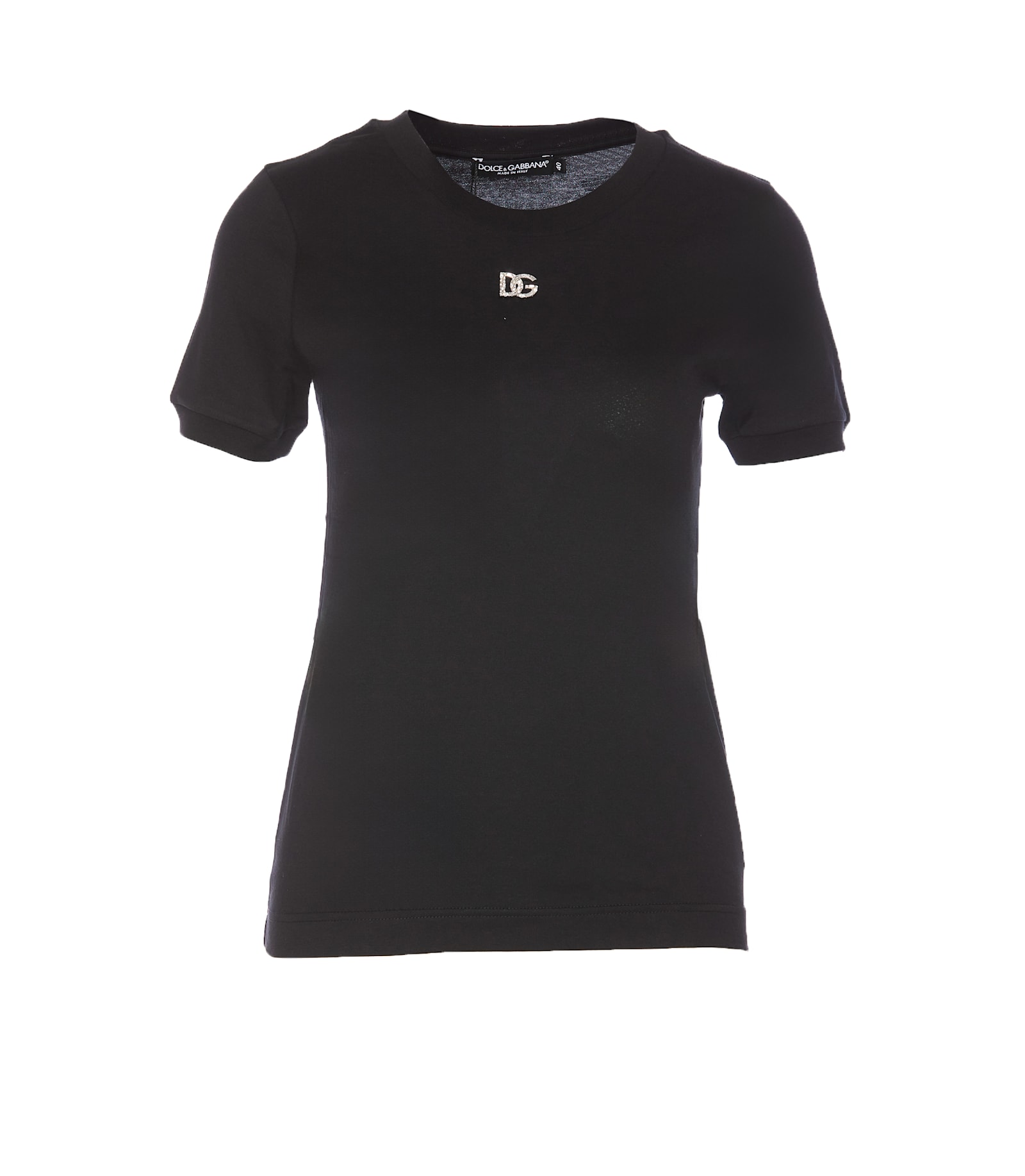 Dolce & Gabbana Black T-shirt With Logo Decorated With Crystals On The Front In Blue