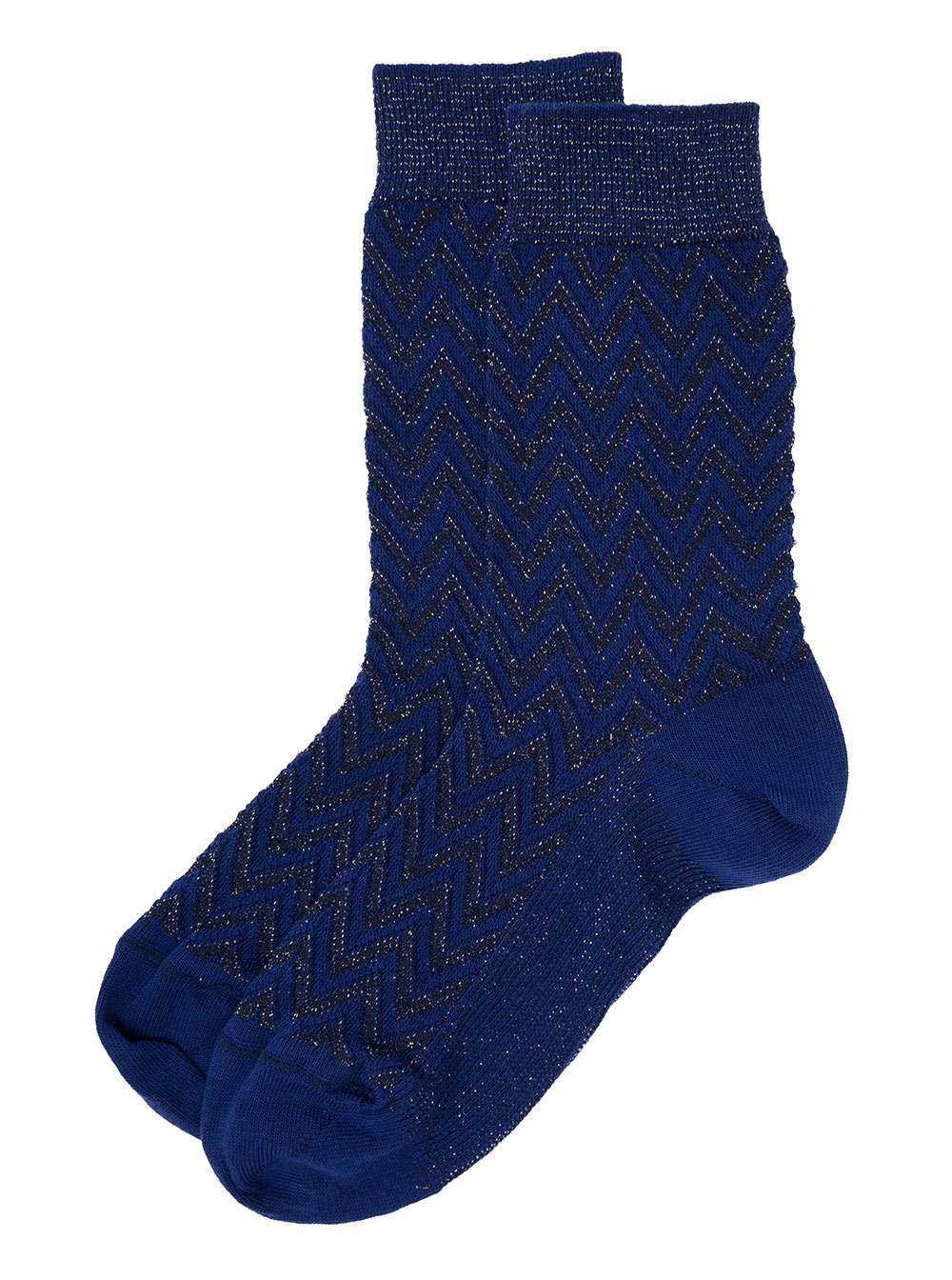 Shop Missoni Black And Blue Iconic Zig Zag Short Socks In Lightweight Lamé Knit Woman  In Multicolor