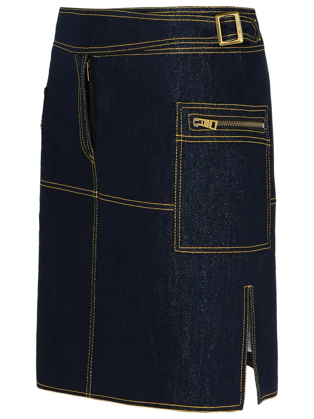 Shop Etro Dark Blue Denim Miniskirt