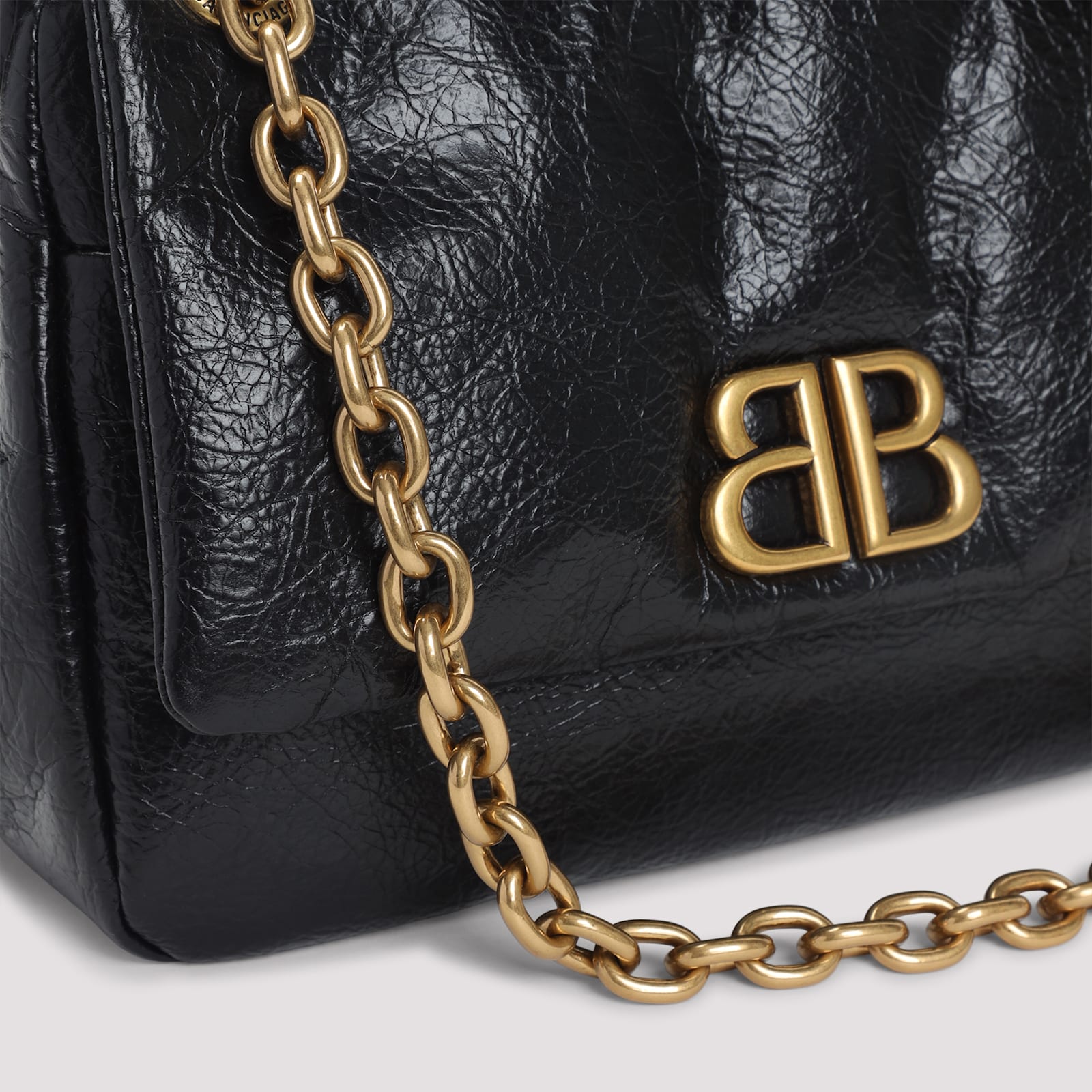 Balenciaga Calf Leather Shoulder Bag With Gold-tone Chain Strap In Black