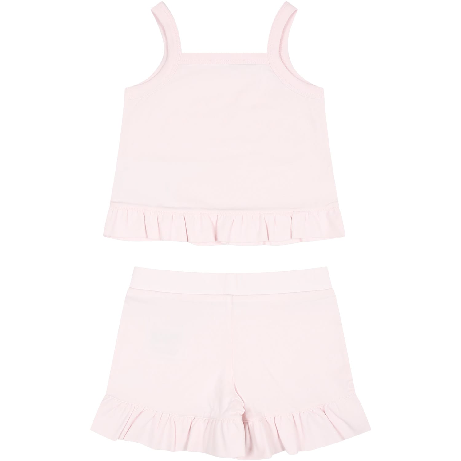 Shop Moncler Pink Sports Suit For Baby Girl With Logo