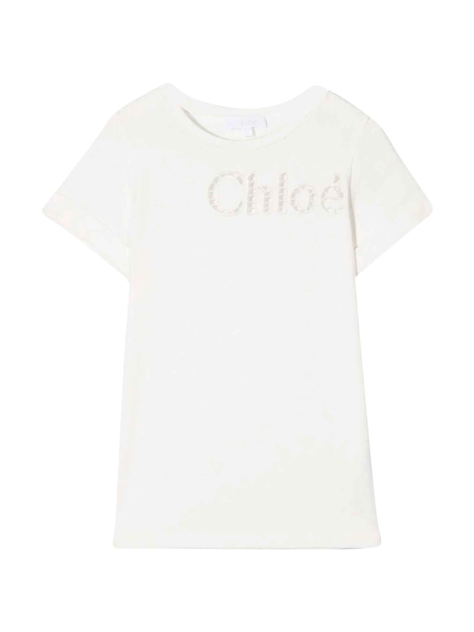 Chloé White T-shirt With Logo Chloè Kids