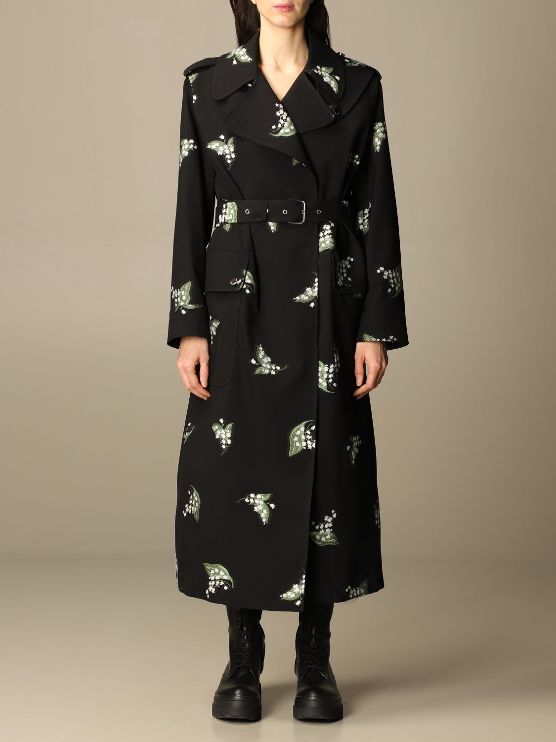 Photo of  Red Valentino Trench Coat Red Valentino Trench Coat In Virgin Wool Gabardine With Lily Embroidery- shop RED Valentino jackets online sales