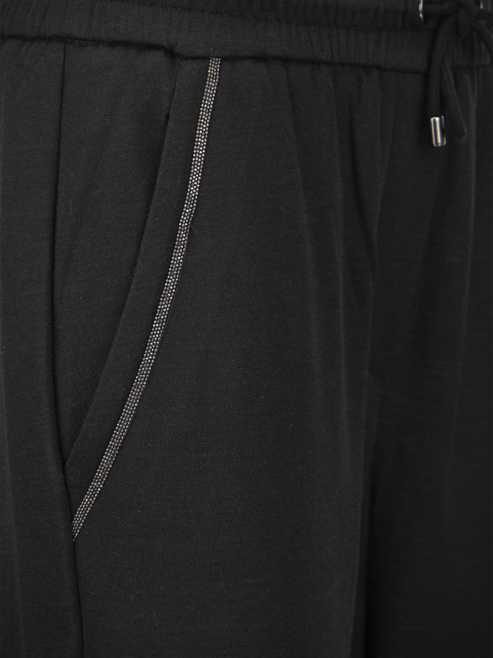 Brunello Cucinelli Cotton-silk Fleece Trousers With Shiny Pocket In Black