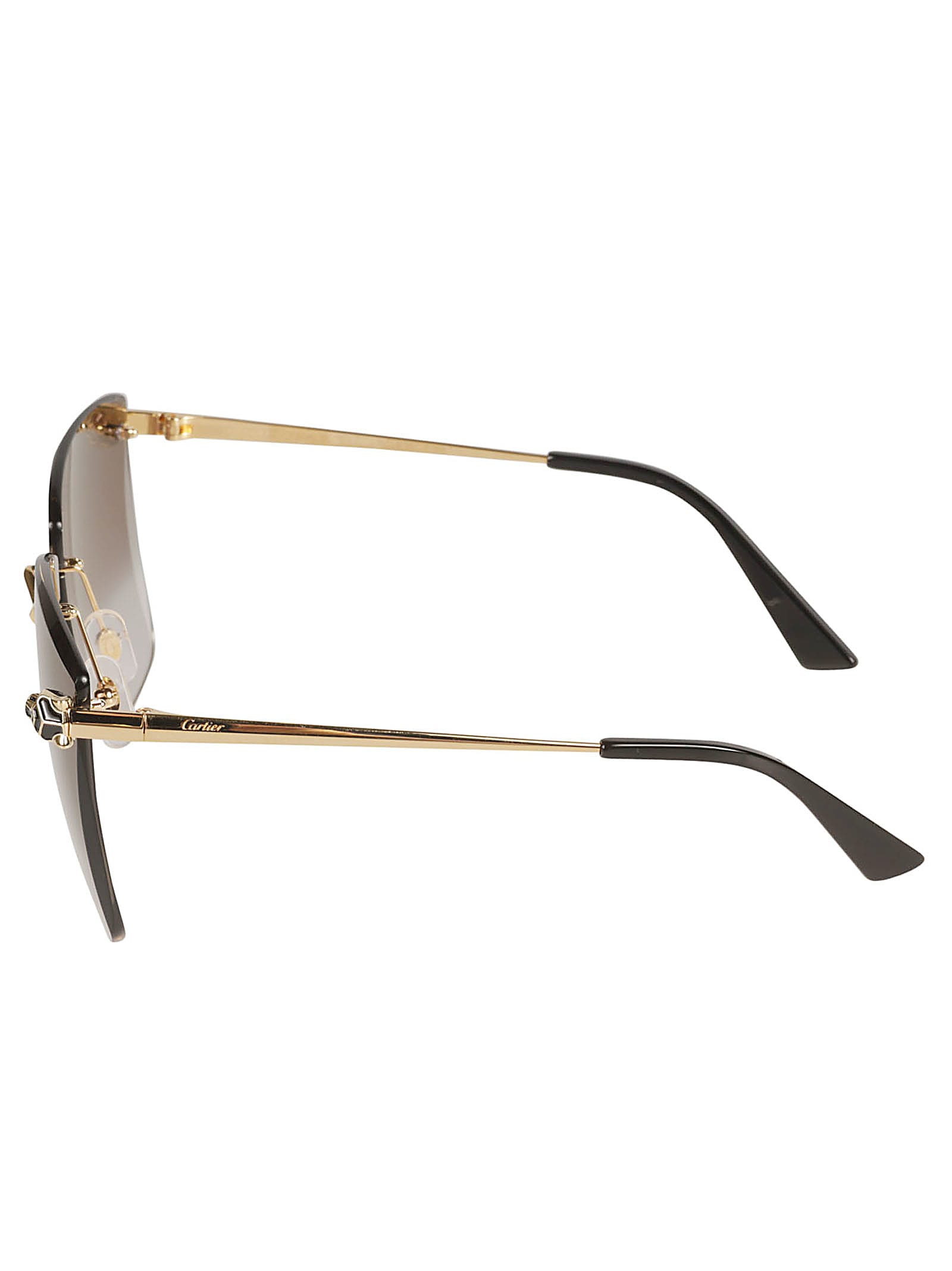 Shop Cartier Square Rimless Sunglasses In Gold/grey