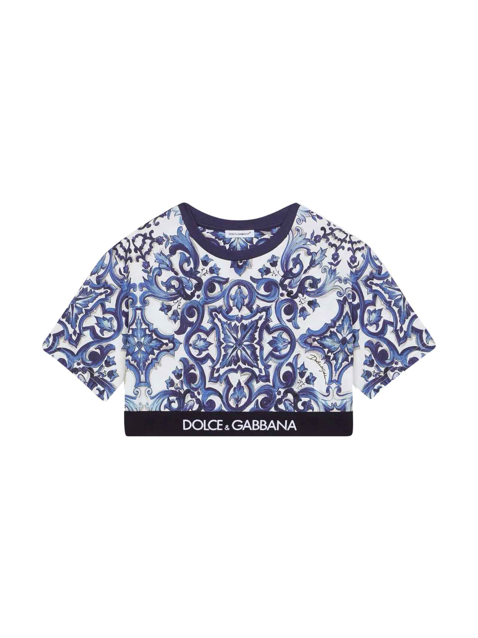 Dolce & Gabbana Girl T-shirt With Majolica Print