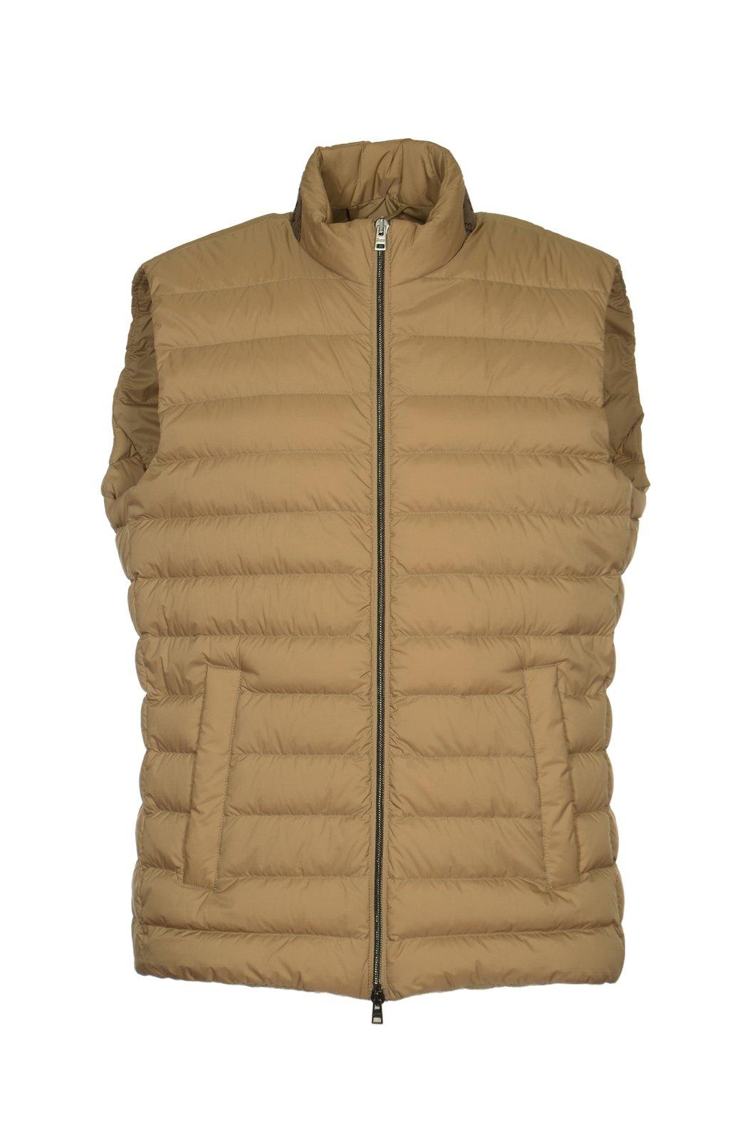 Shop Herno High Neck Zipped Padded Jacket In Sand