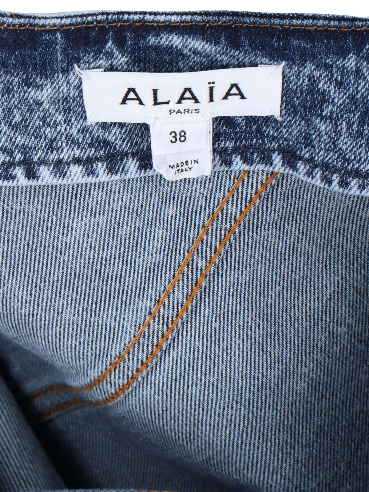 Alaïa Spiral Design Denim Midi Skirt With Hem In Blue