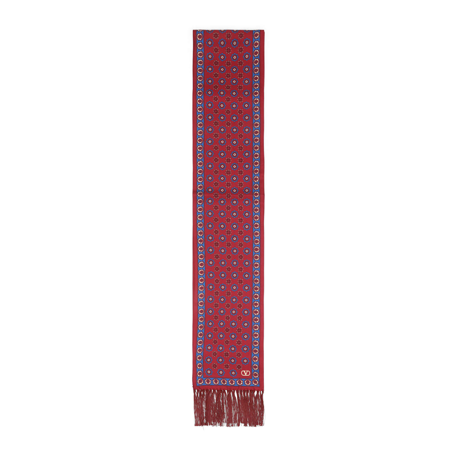 Valentino Silk Printed Scarf In Rdm Rosso Bluette Crema Avorio