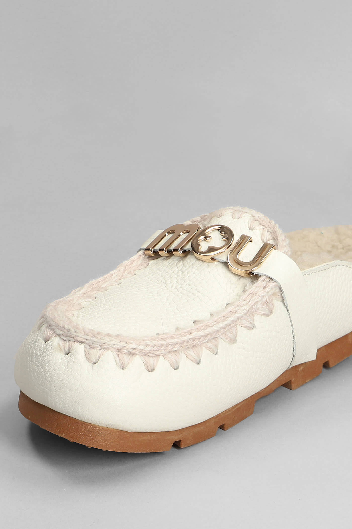 Mou Winter Bio Slipper-mule In White Leather In White