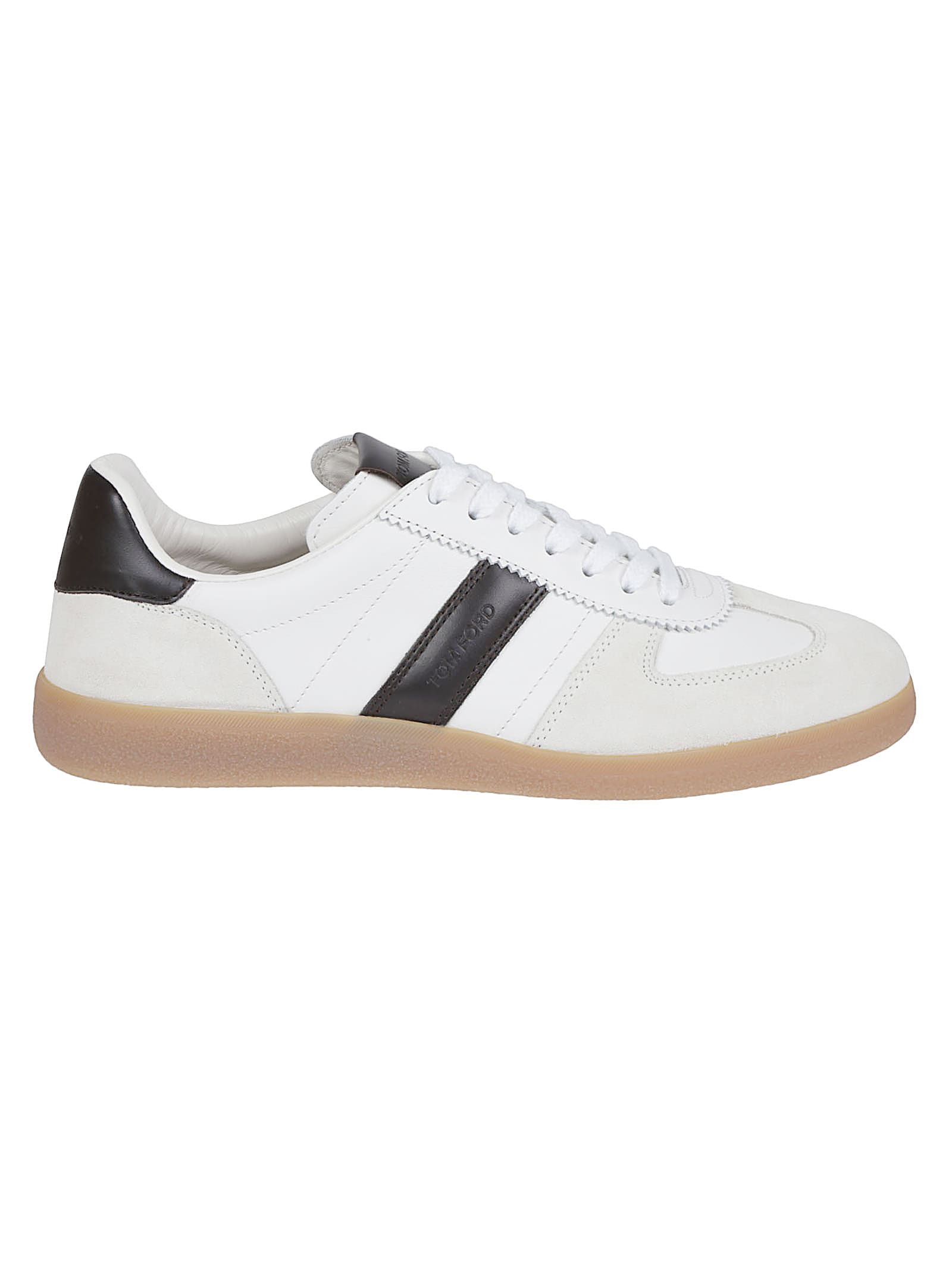 Tom Ford Archer White Low Top Sneakers With Logo Lettering On Tongue And Heel And Contrasting Heel In Leather In Multi