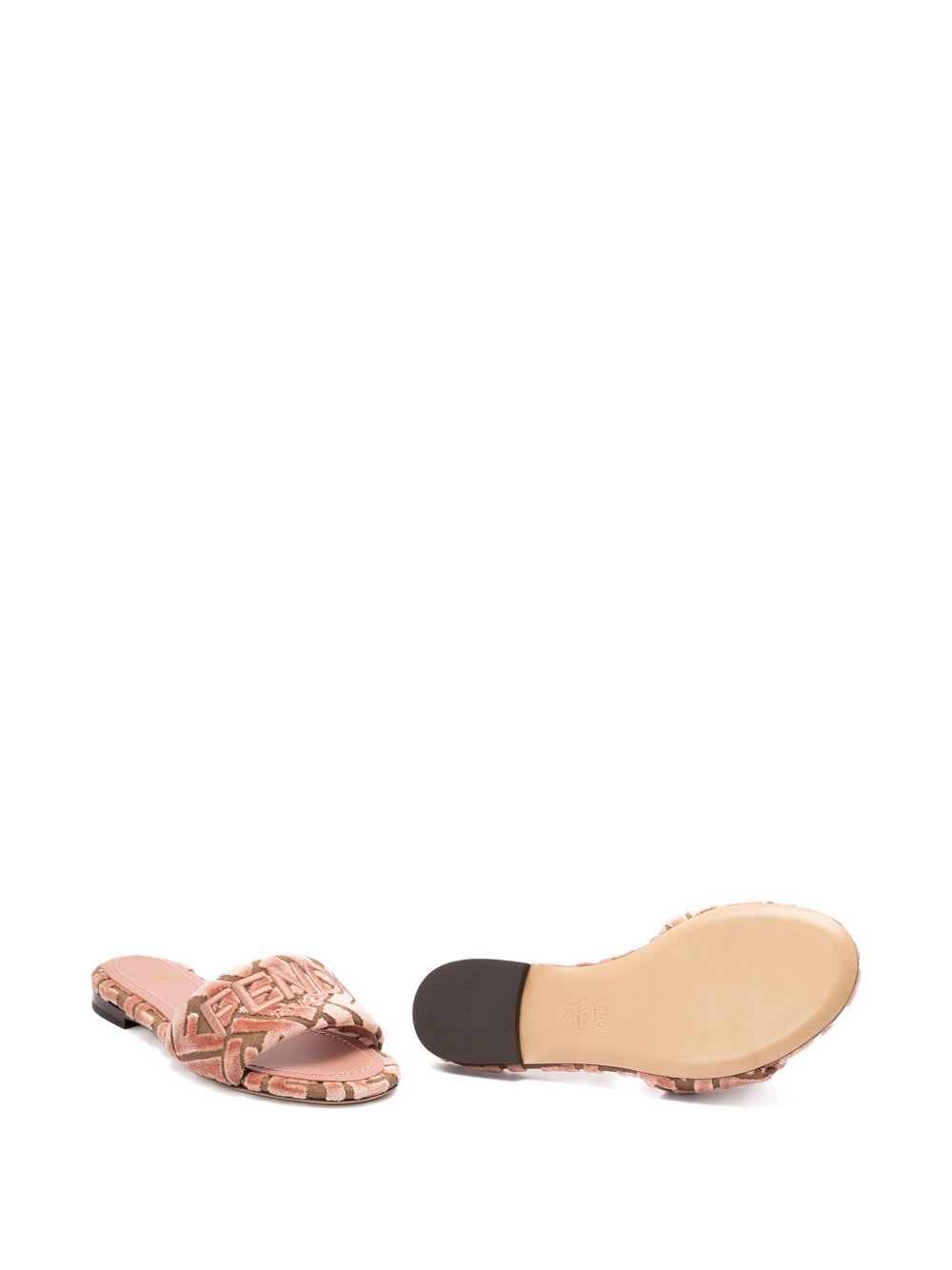 Fendi Velvet Slide Ff Open Toe Flat Sole In White