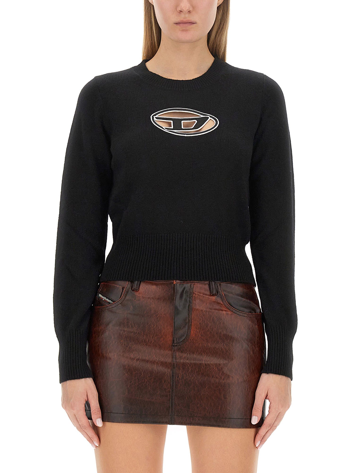 Diesel Wool And Cashmere Sweater With Cut-out Logo In Nero
