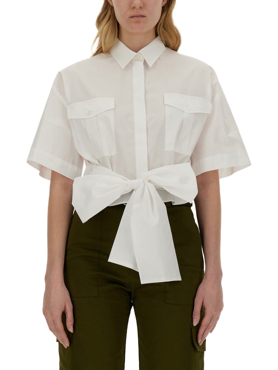 Shop Msgm Shirt With Bow In White