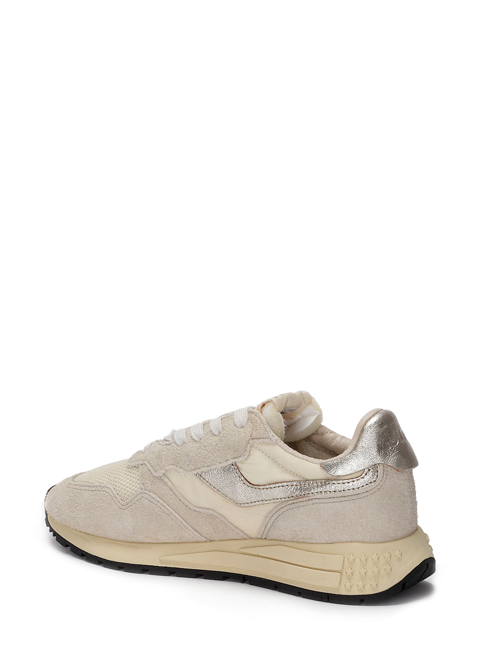 Autry Reelwind Low Sneakers In Nylon Suede And Leather Color Ecru And Platinum Shoes In Neutral