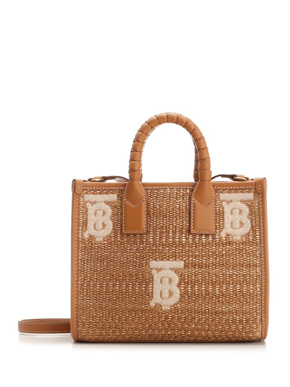 Burberry Mini Raffia Freya Tote Bag In Beige