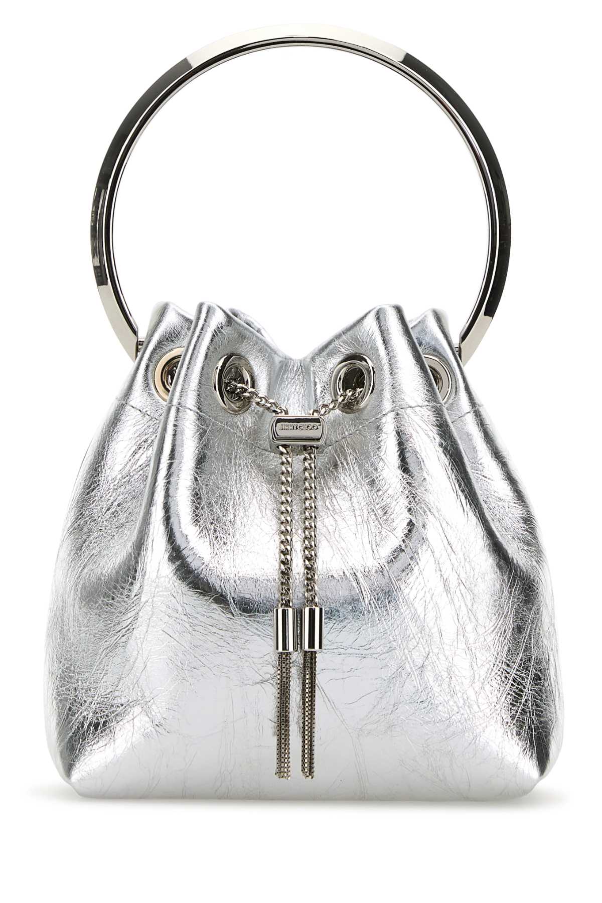 Jimmy Choo Silver Nappa Leather Bon Bon Bucket Bag