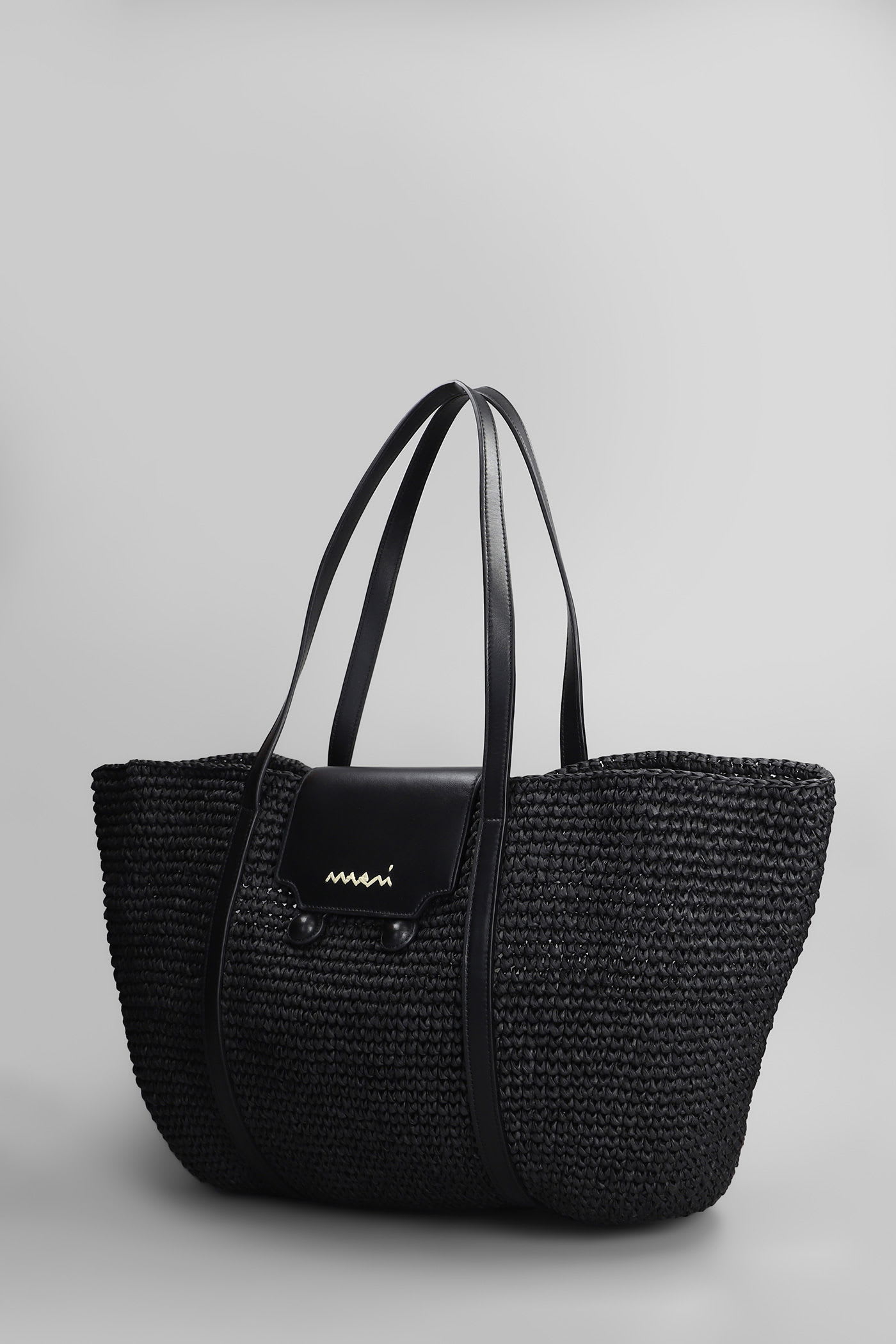 Marni Medium Black Raffia-effect Trunkaroo Beach Bag In Black