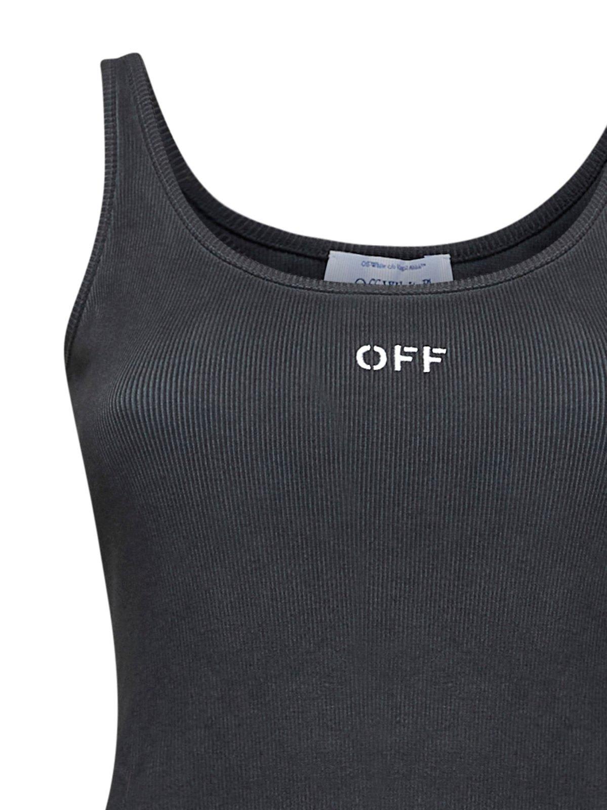 Shop Off-white Logo Embroidered Sleeveless Top In Washedgre