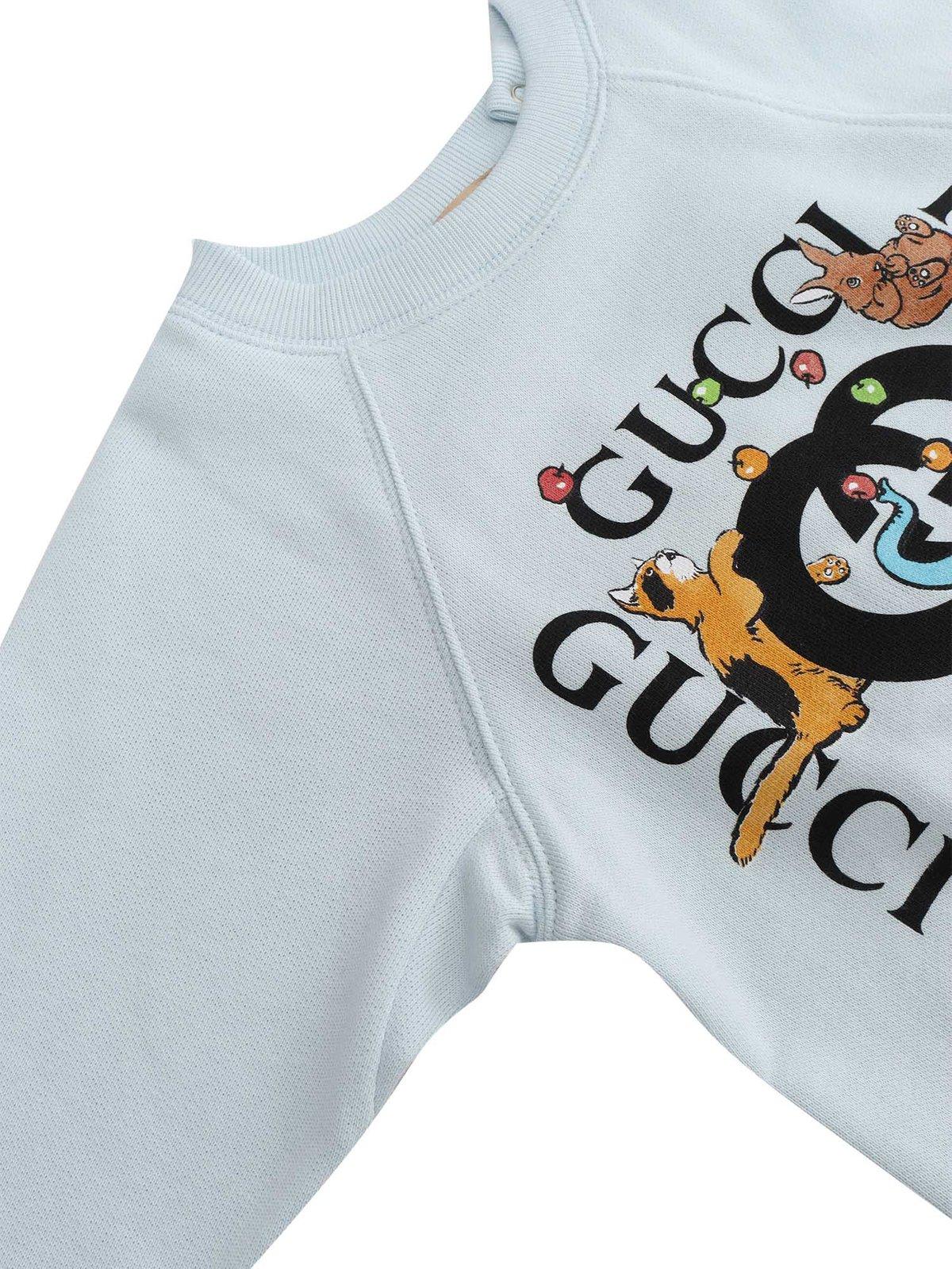 Gucci Kids' Baby Cotton Sweatshirt With Animal Print In Cielo Multicolor