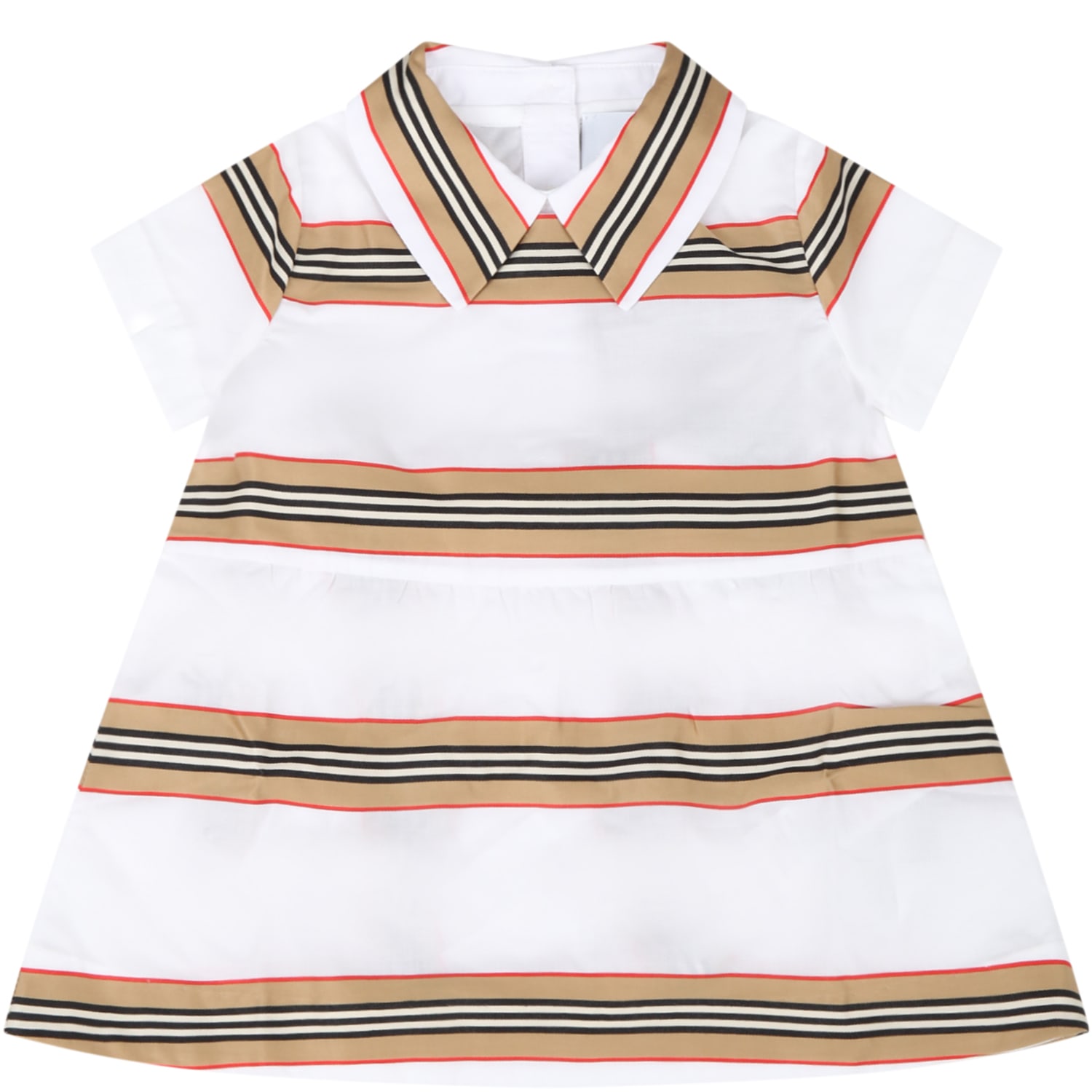 Burberry White Dress For Babygirl With Iconic Stripes