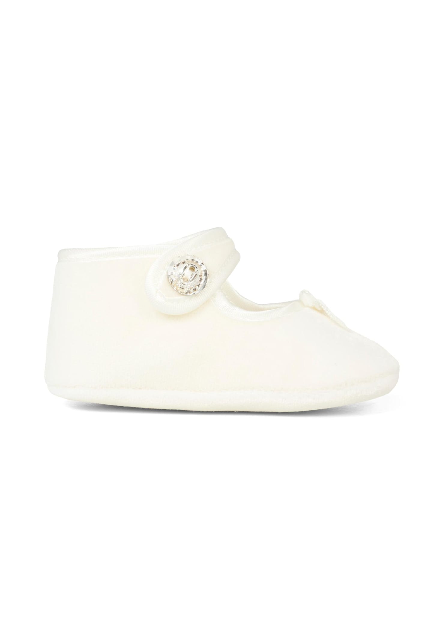 Monnalisa White Ballet Shoes For Baby Girl With Bow In White