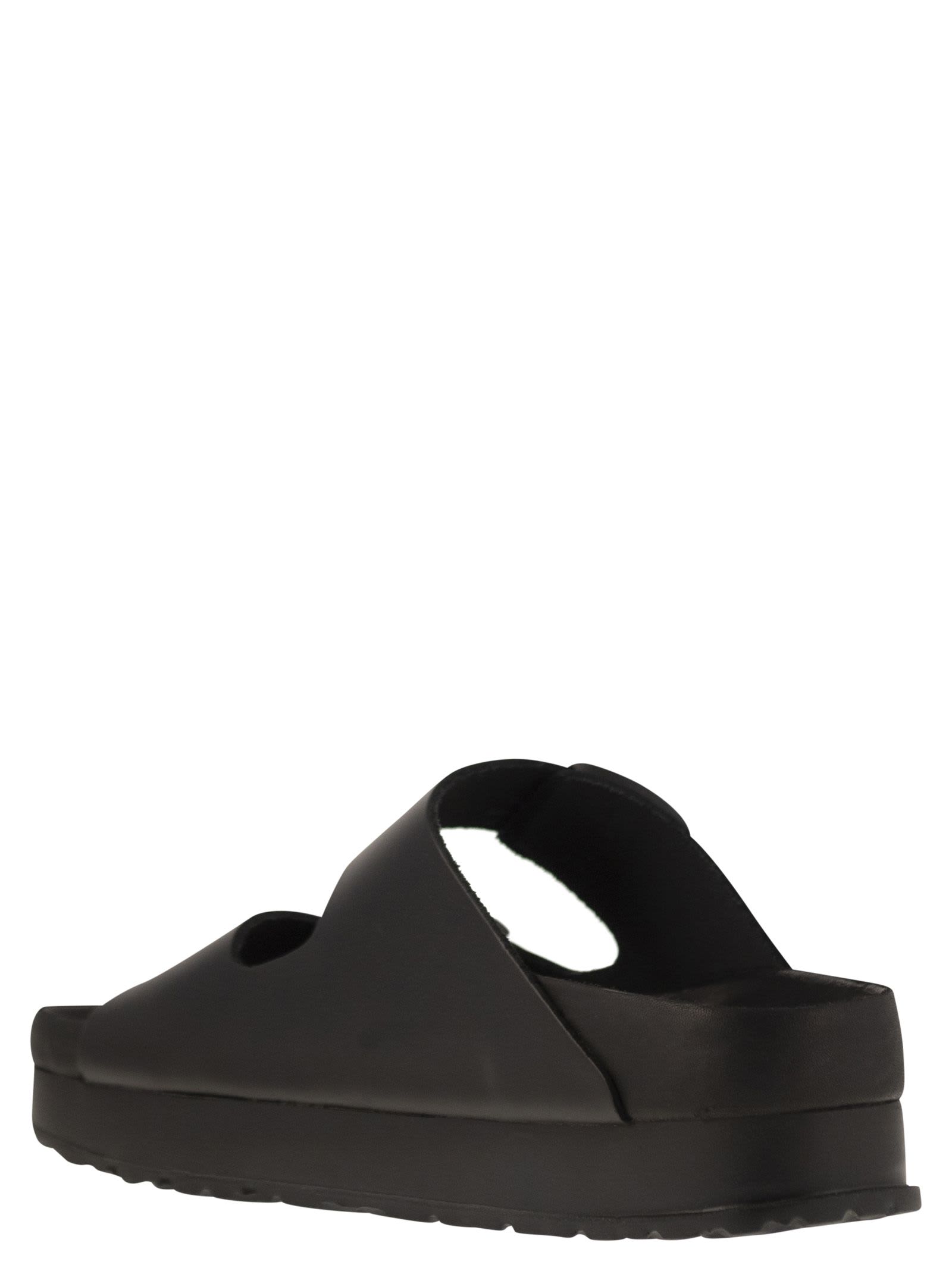 Shop Birkenstock Arizona Platform - Slipper With Leather Buckles In Black